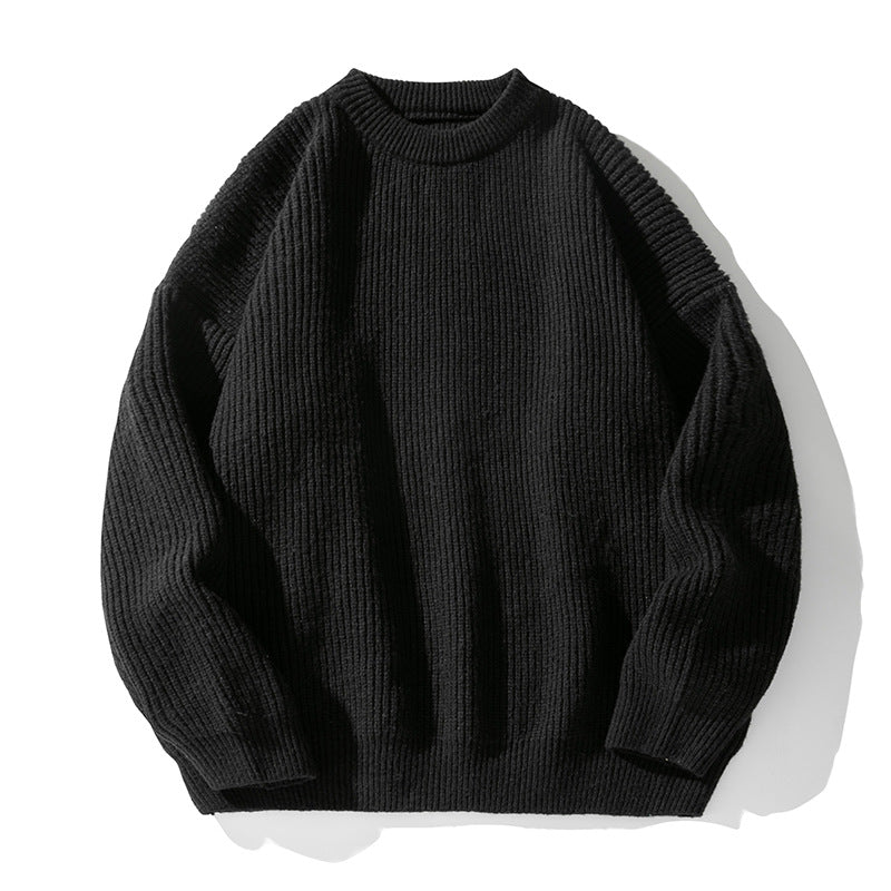 Coarse needle texture round-neck sweater