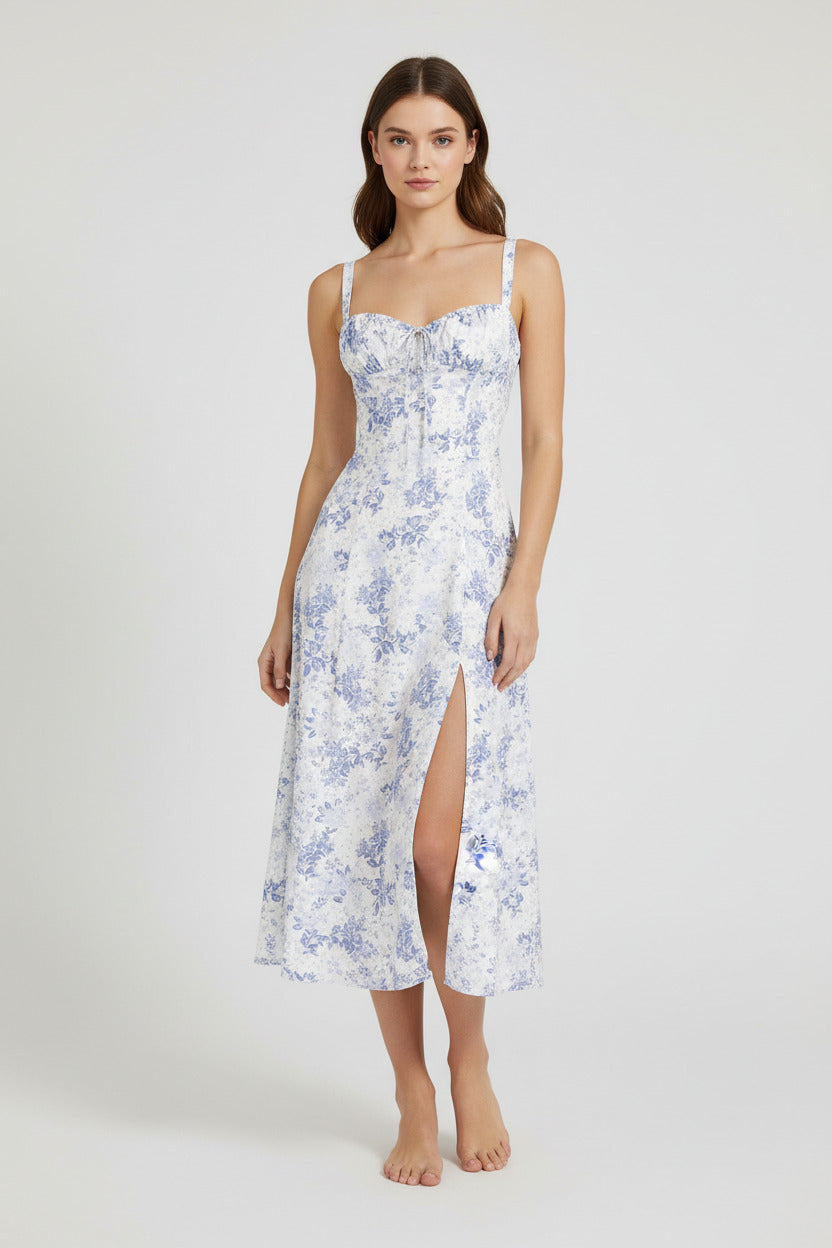 American  Hot Low-cut Sexy Digital Printed Chest Back Strap Waist Mid-length Dress