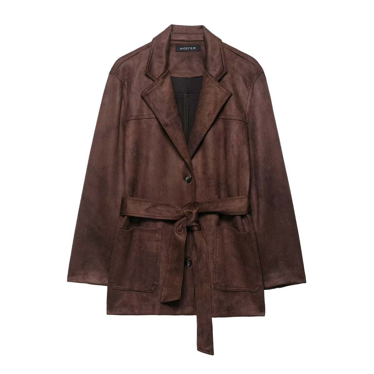 Womens Suede Effect Belted Jacket