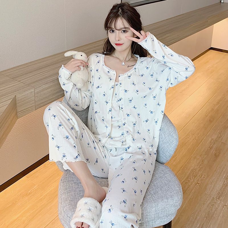 Sling Nightgown with Chest Pad Thin Three-piece Set