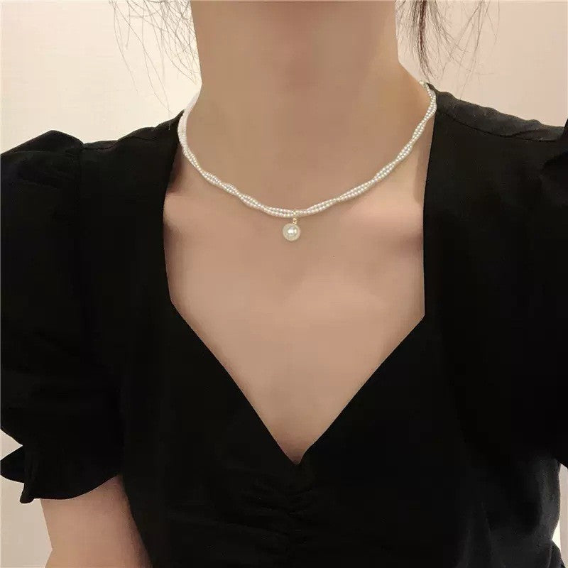 Double-Layer Pearl Necklace with Pendant