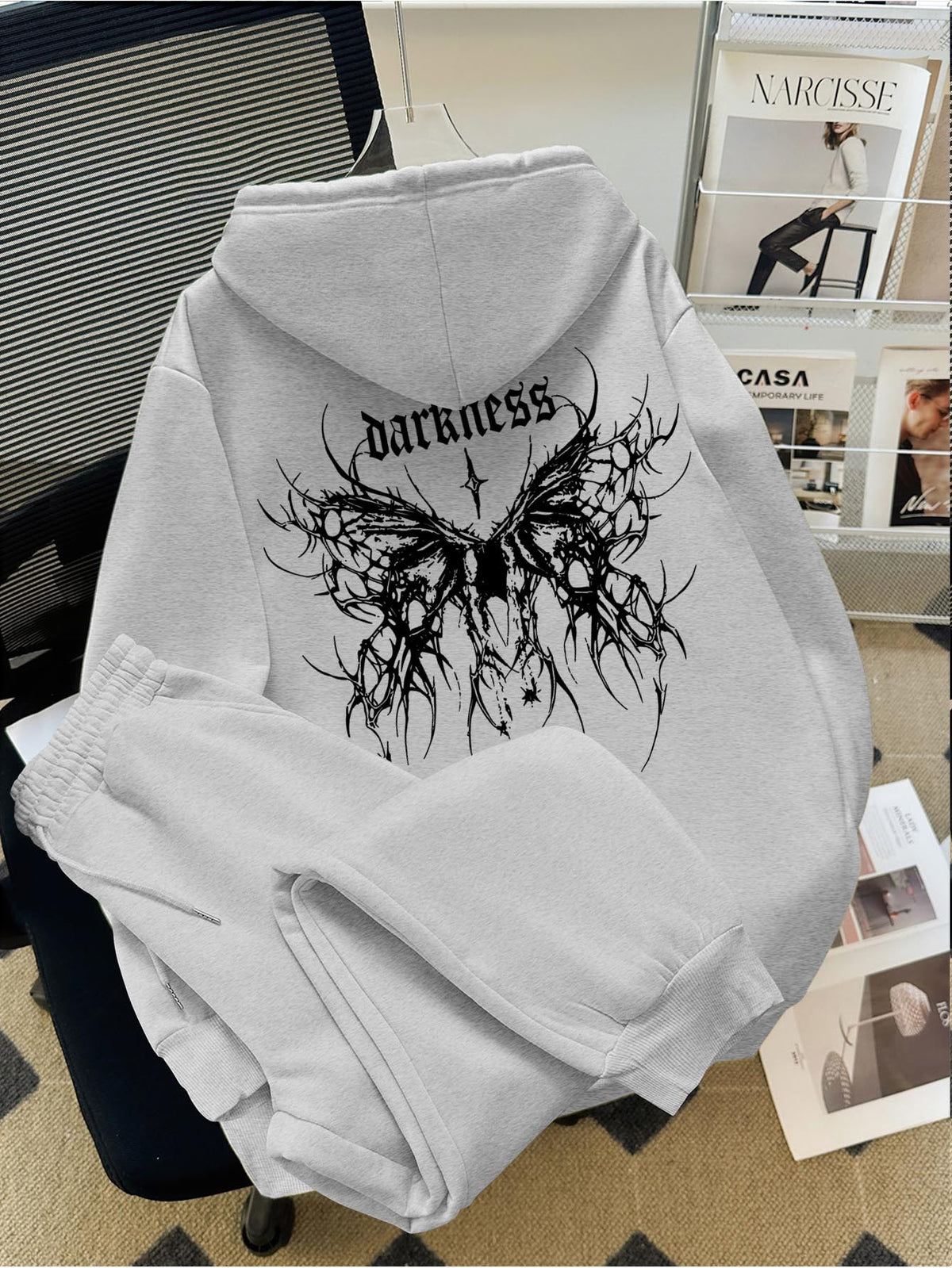 Gothic Print Hooded Sweatshirt