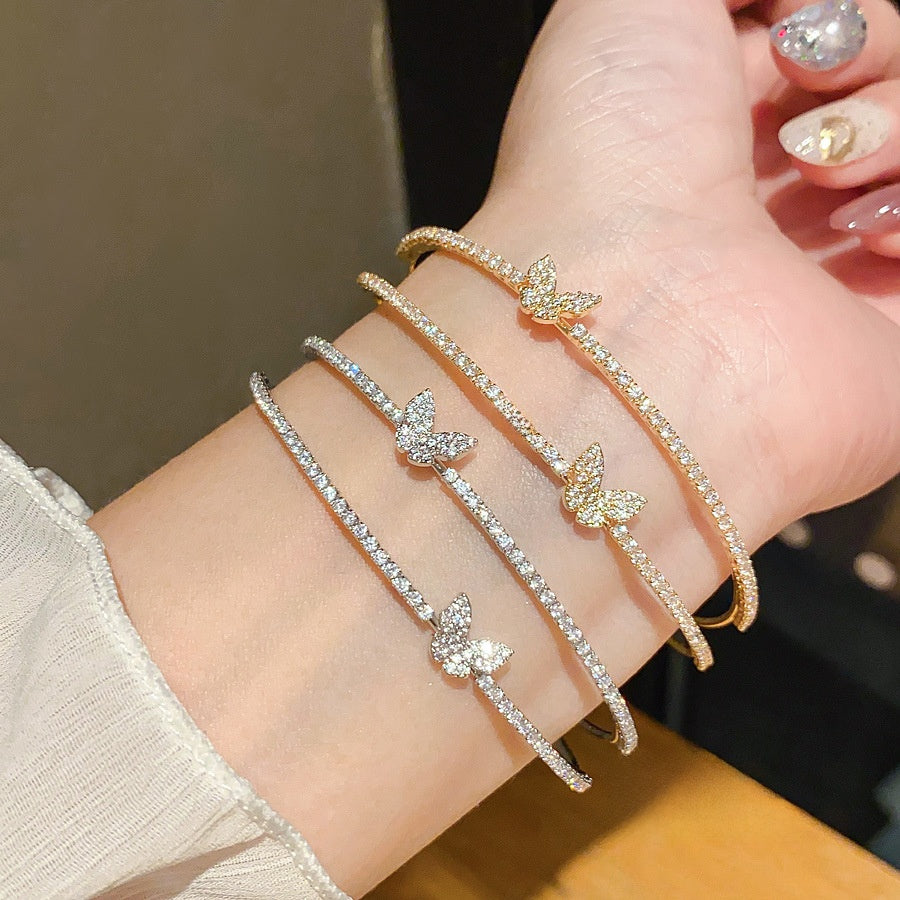 Zircon Butterfly Double Layer Open Bracelet