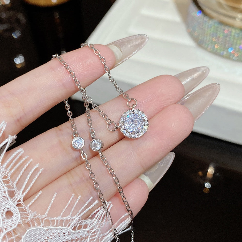 Titanium Steel Zircon Necklace with Geometric Pendant