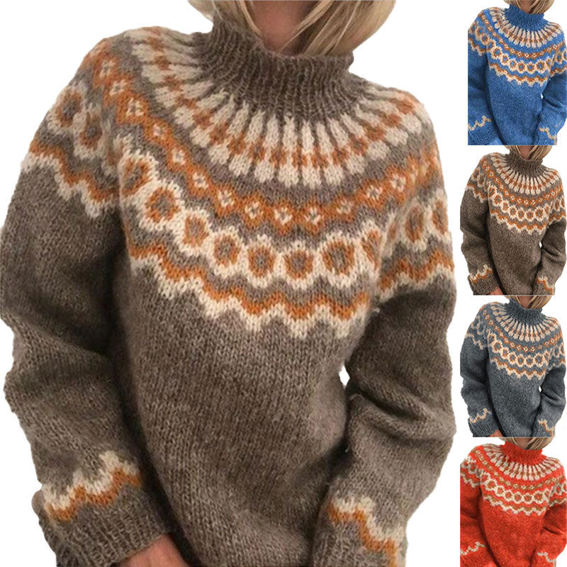 Pullover thick needle jacquard sweater women's