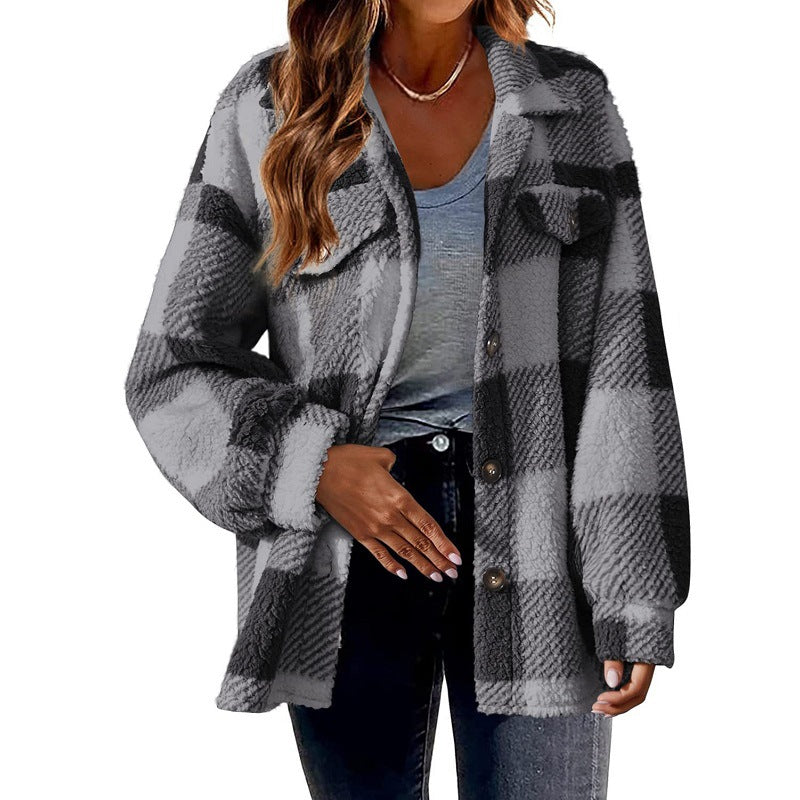 Womens Plaid Button Front Jacket