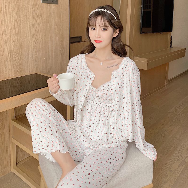 Sling Nightgown with Chest Pad Thin Three-piece Set