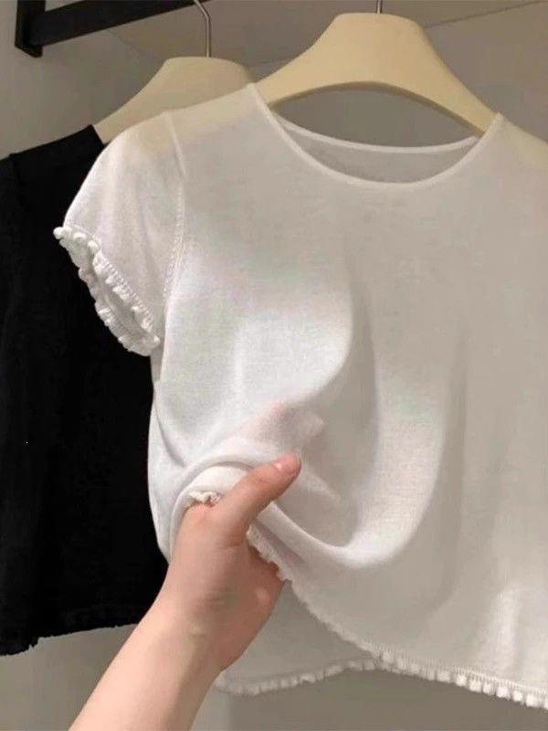 Ice Silk Lace Design Oversized T-Shirt