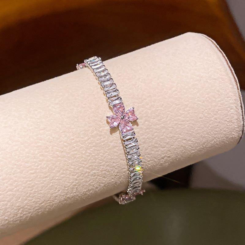 French Style Pink Zircon Flower Bracelet