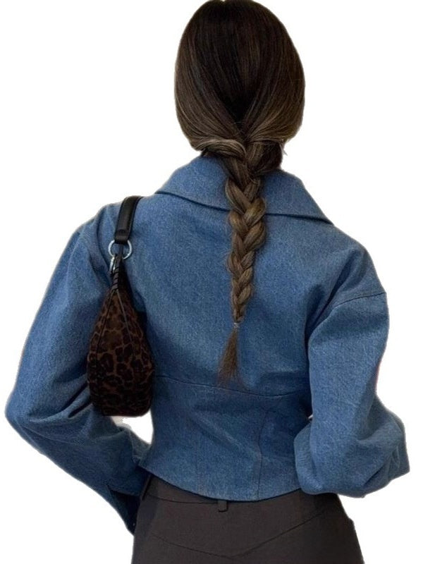 Elegant Waist-Cinching Denim Shirt for Women