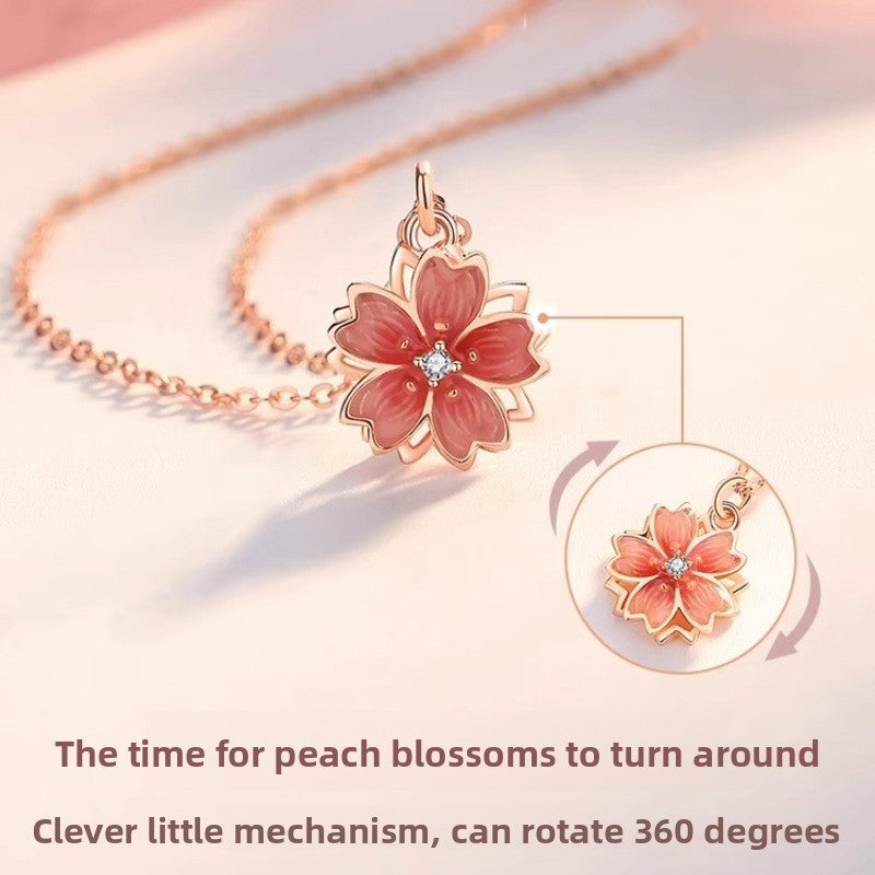 Rotating Peach Blossom Pendant Necklace