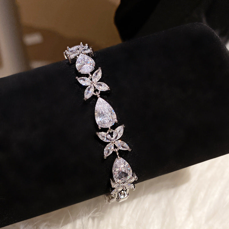 French Style Pink Zircon Flower Bracelet