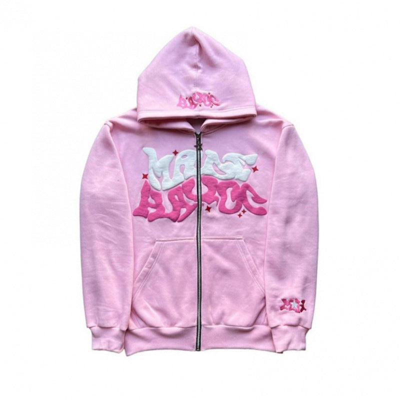 Zip Front Graphic Print Hoodie