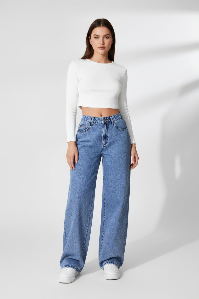 Womens High Waist Straight Leg Trousers