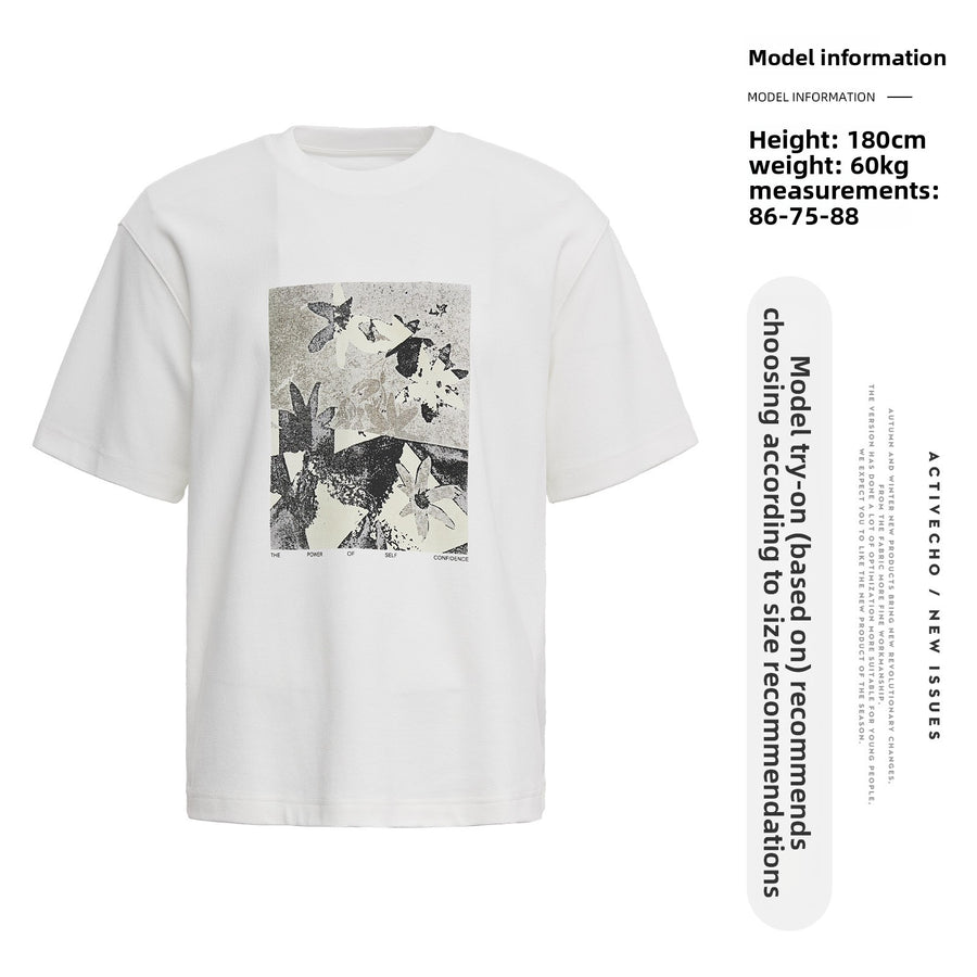 Teem Cotton Blend T-Shirt with Artistic Print and Loose Fit