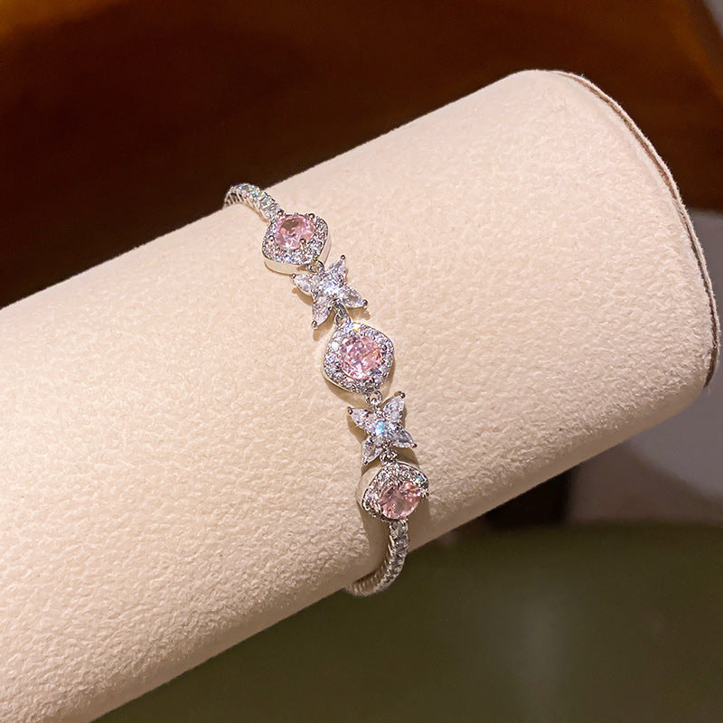 French Style Pink Zircon Flower Bracelet