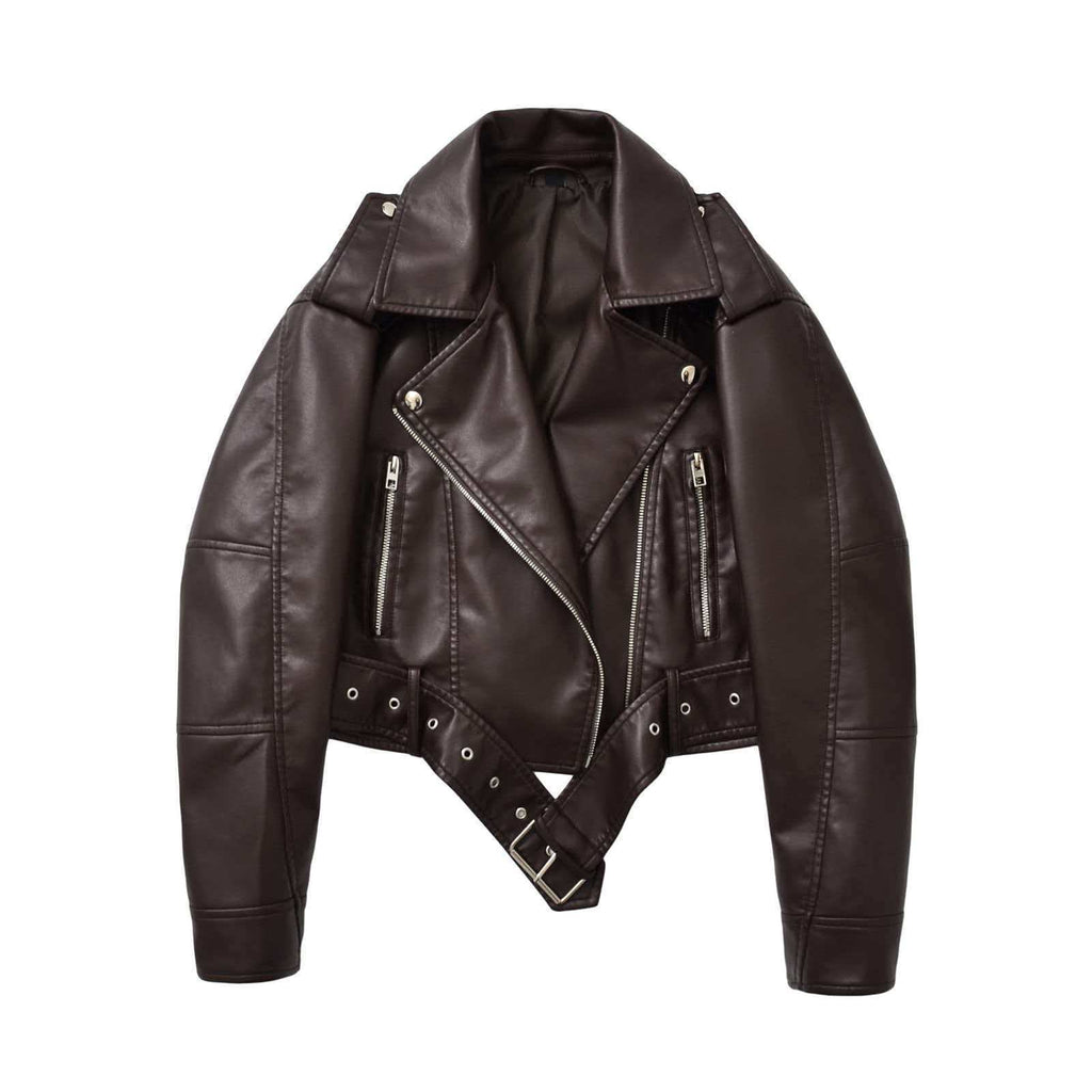 Womens Two-Tone PU Leather Jacket