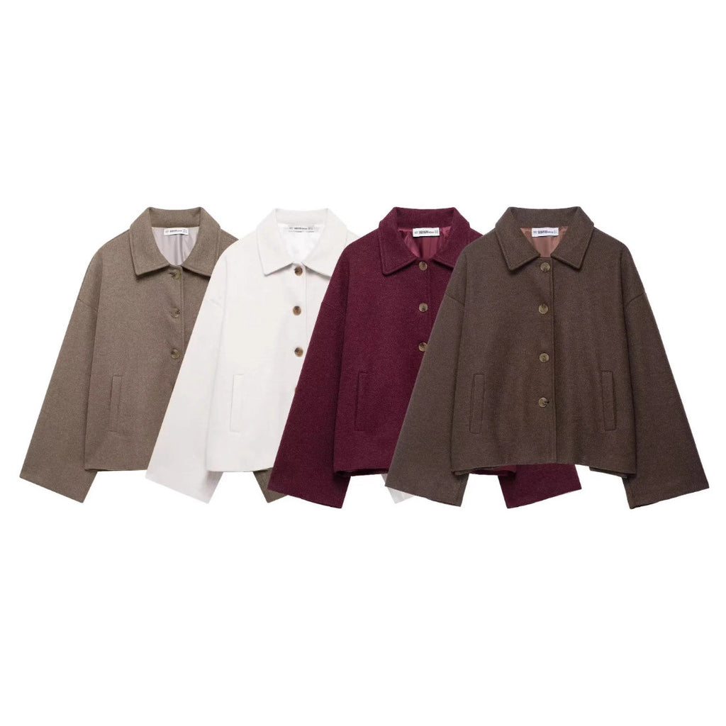 Lapel-button loose woolen coat