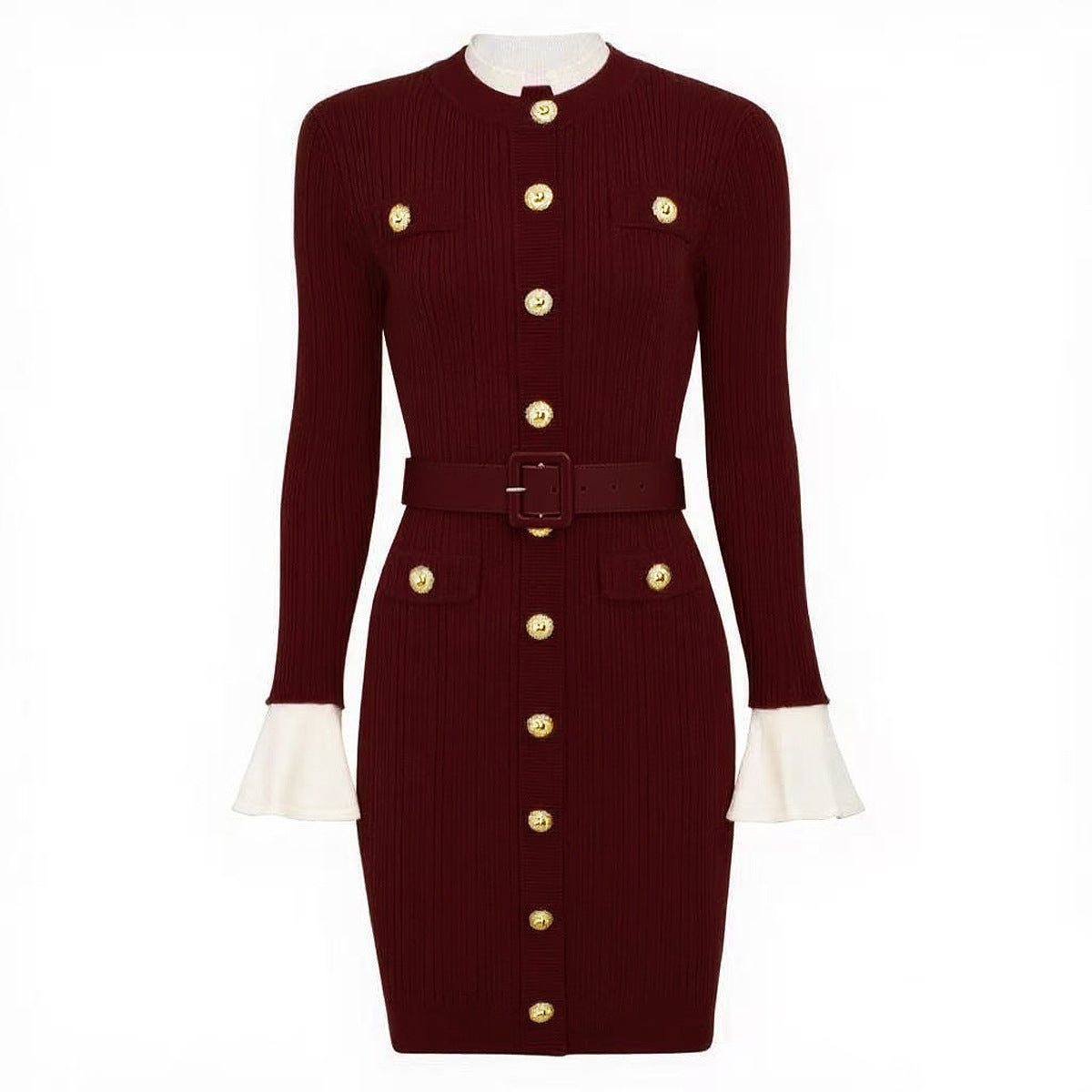 Womens Flared Sleeve Knit Dress