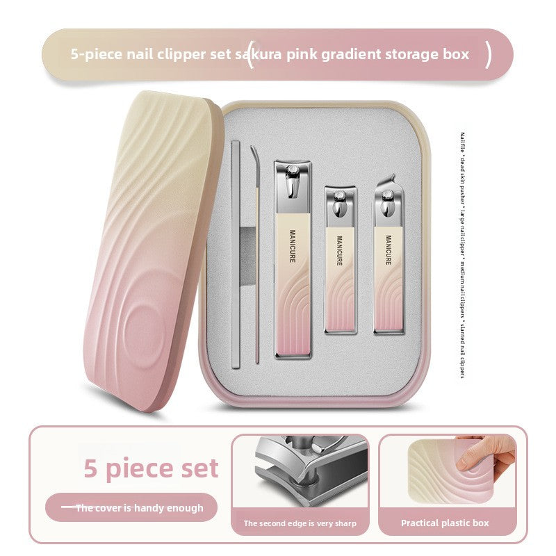 A 5-piece stainless steel nail clipper storage box set