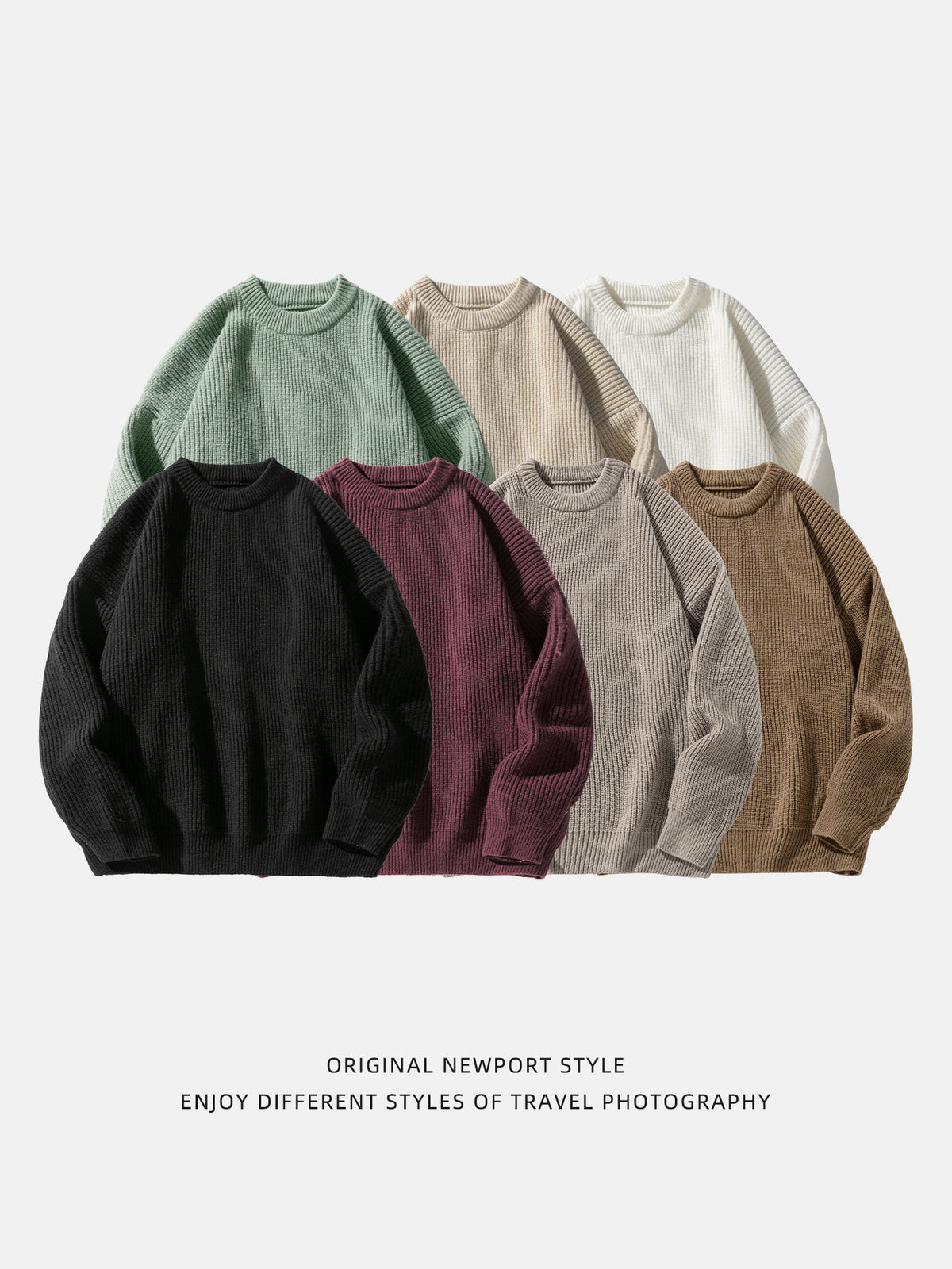 Coarse needle texture round-neck sweater