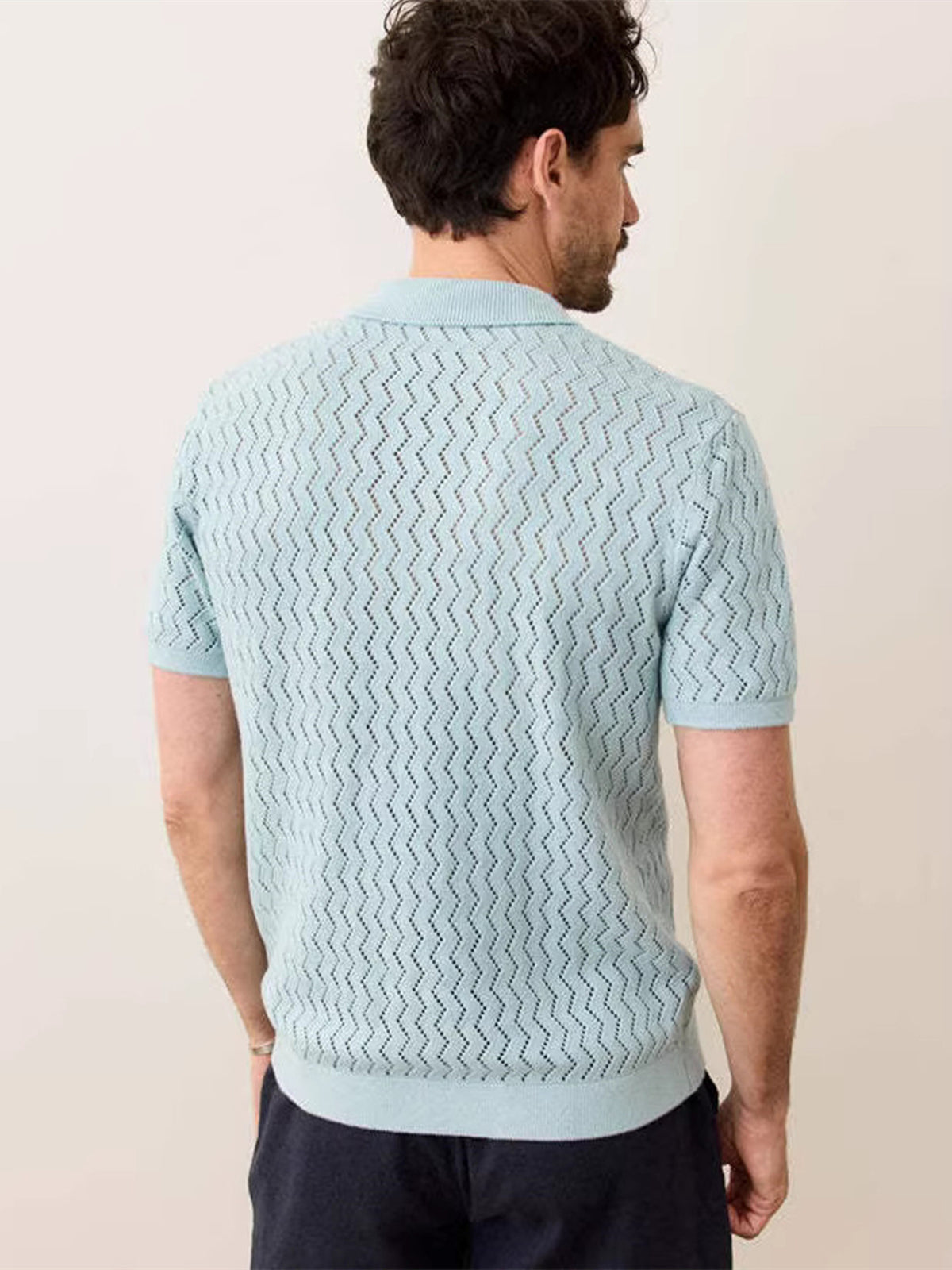 Mens Breathable Hollow Knit Polo Shirt