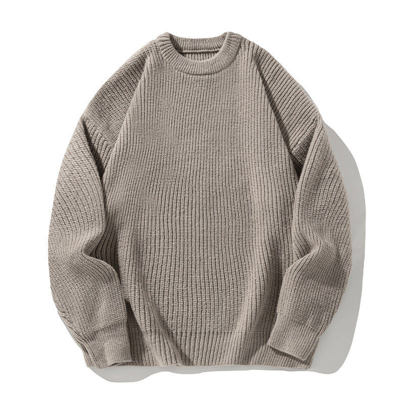 Coarse needle texture round-neck sweater