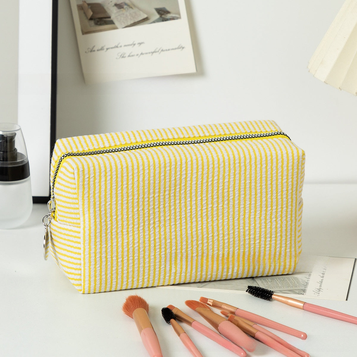 Personalized Embroidered Striped Seersucker Cosmetic Bag