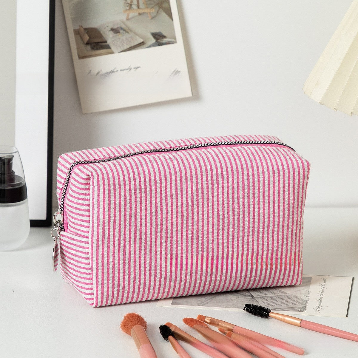 Personalized Embroidered Striped Seersucker Cosmetic Bag