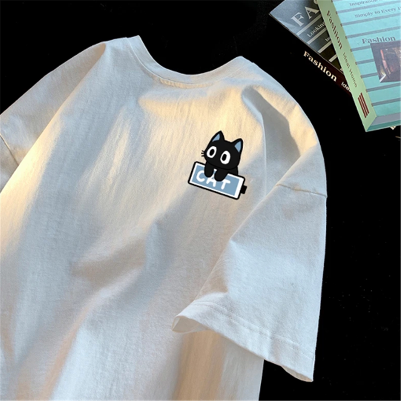 Uni-Sex Heavyweight Cotton T-Shirt with Cute Cat Design