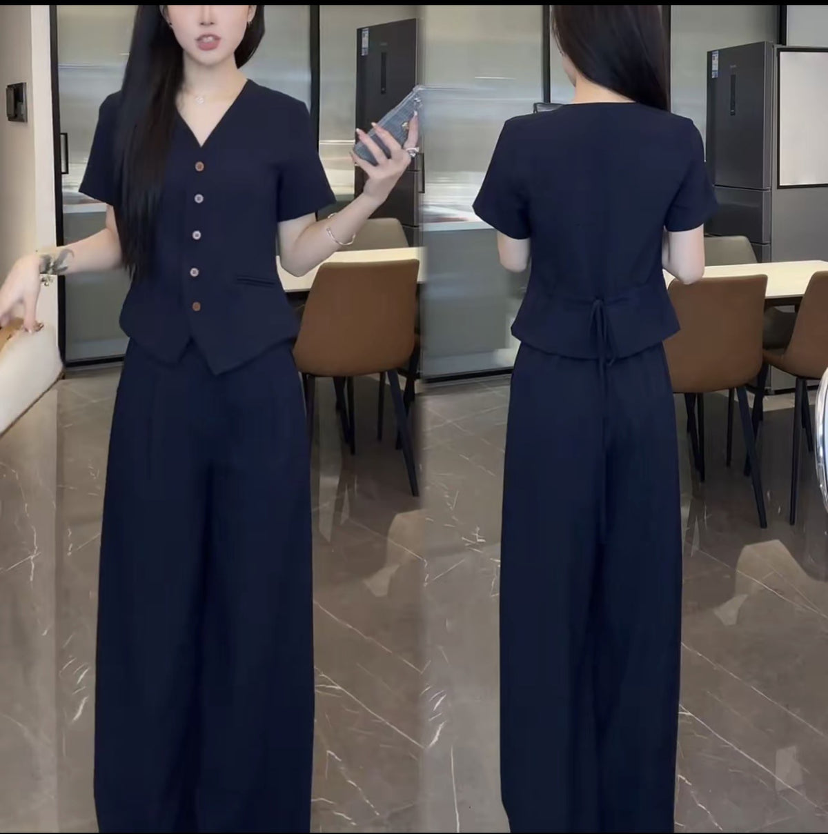 Vireo Linen Blend Sleeveless Vest and Wide-Leg Pants Set