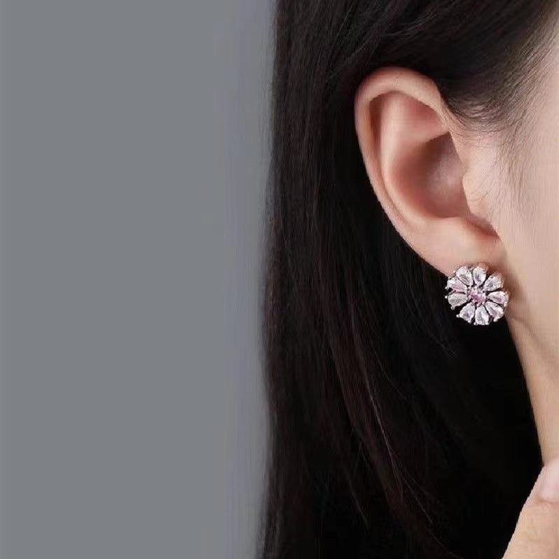 Sakura Bloom Jewelry Set: Zircon Crystal Floral Necklace and Earrings