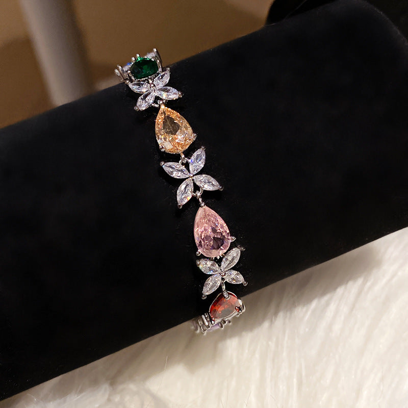 French Style Pink Zircon Flower Bracelet