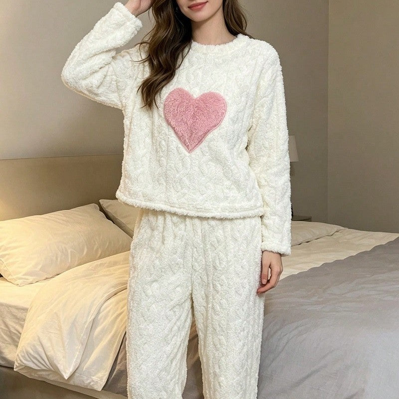 Womens Plush Heart Print Pajama Set