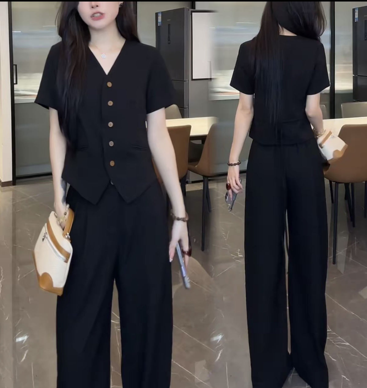 Vireo Linen Blend Sleeveless Vest and Wide-Leg Pants Set