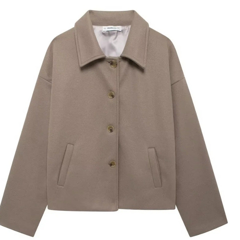 Lapel-button loose woolen coat