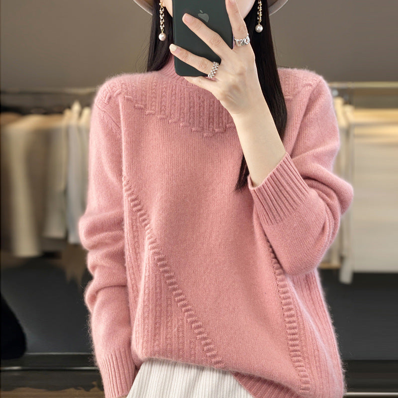 Womens Half Turtleneck Jacquard Knit Sweater