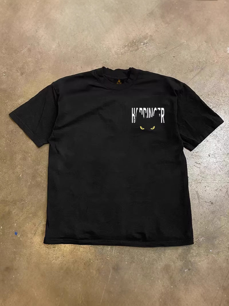 Loose Fit Cotton Graphic T-Shirt with Y2K Cat-Eye Print