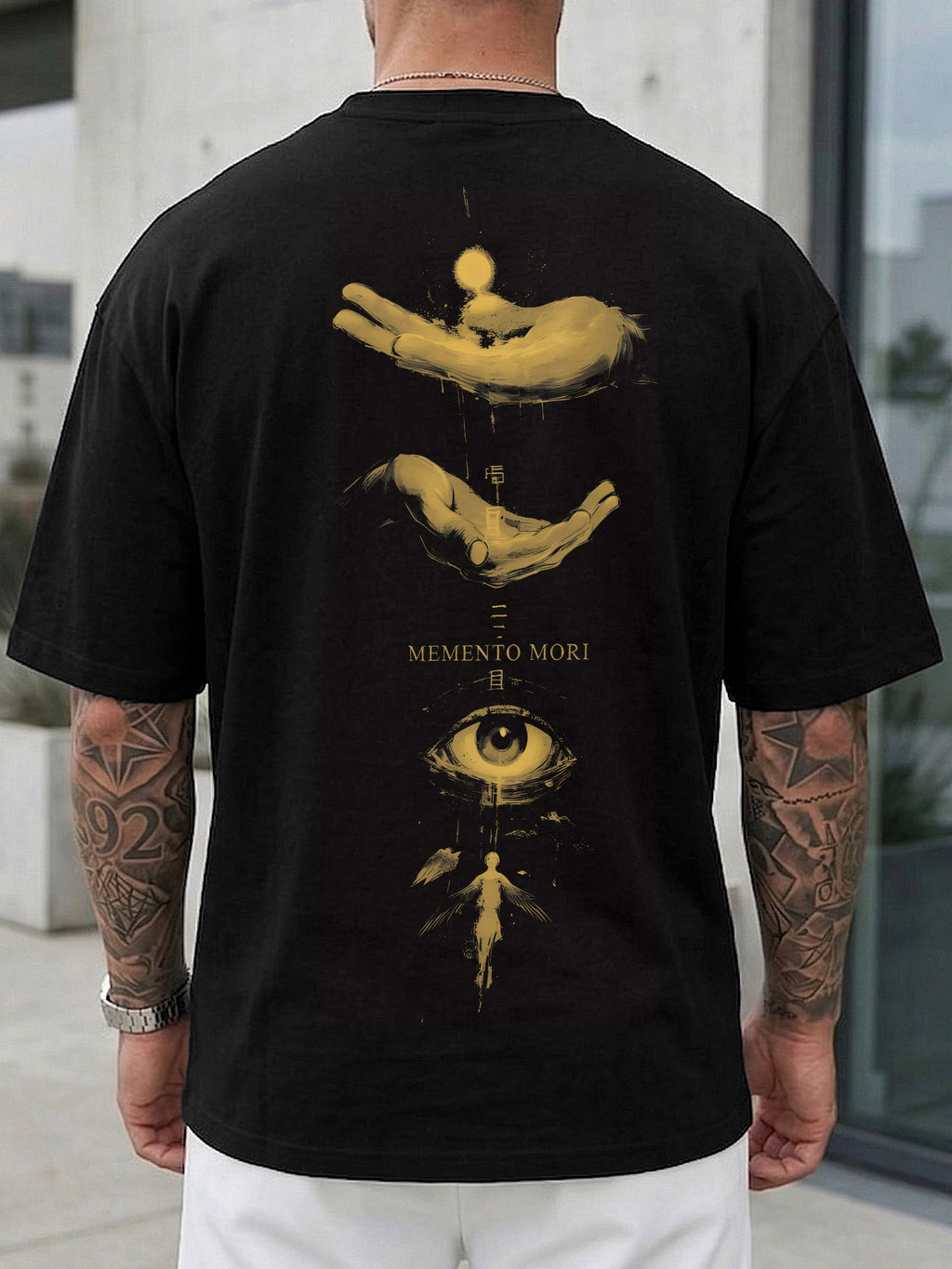 Cotton TOKYO T-shirt with Japanese Style Prints, Short Sleeve, Round Neck