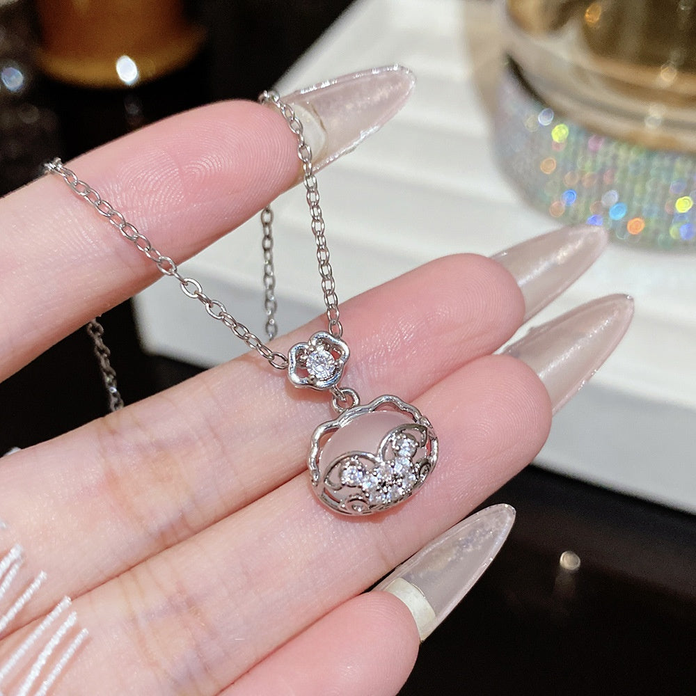 Titanium Steel Zircon Necklace with Geometric Pendant