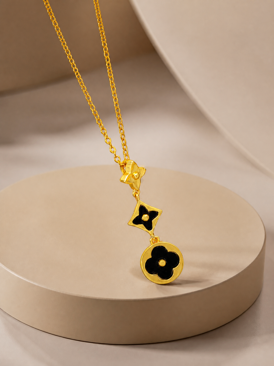 Geometric Zircon Pendant Necklace in Titanium Steel