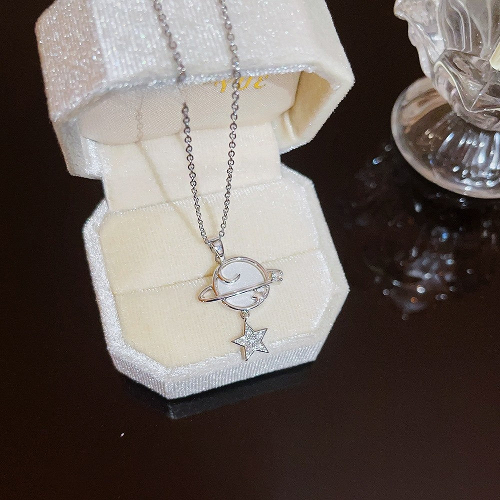 Titanium Steel Zircon Necklace with Geometric Pendant