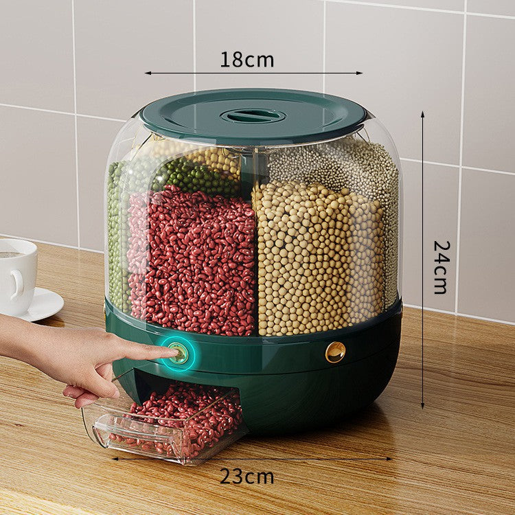 Rotating Grain Storage Box with Six Compartments