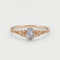 Cordierite Olive Leaf Ring with Zircon Accents in Gold Tone