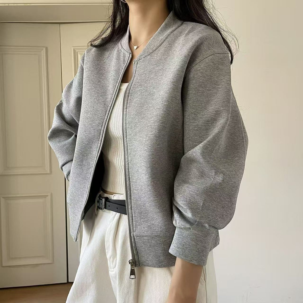 Zipper Stand Collar Baseball Jacket for Women