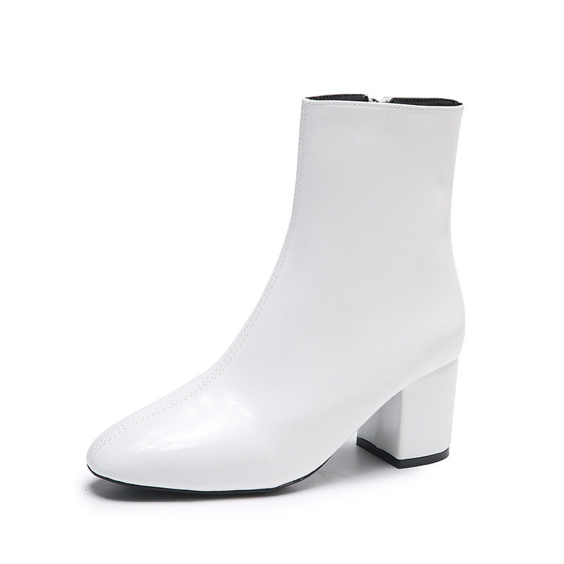 Pointed Toe Women Boots Side Zipper Chunky Heel