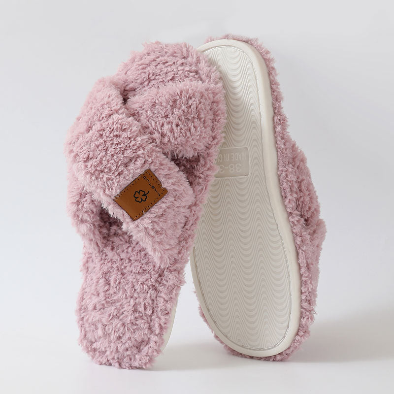 Women Plush Open Toe Indoor Slippers