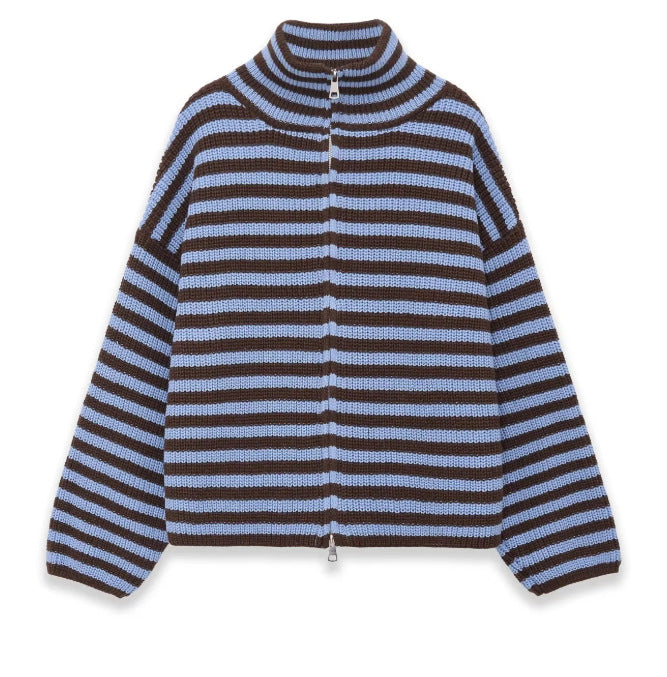 Striped Zipper Knit Cardigan Top
