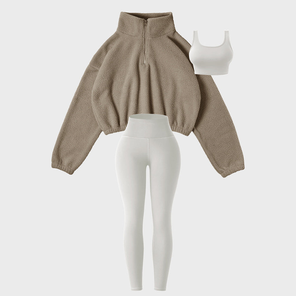 Plush Sport Three-Piece Set: Fleece Quarter-Zip and Active Leggings