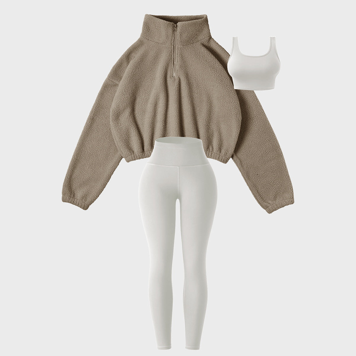 Plush Sport Three-Piece Set: Fleece Quarter-Zip and Active Leggings